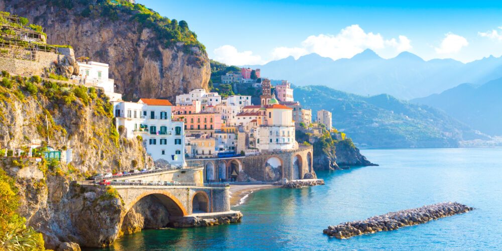 Morning,View,Of,Amalfi,Cityscape,On,Coast,Line,Of,Mediterranean